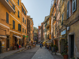 Fototapeta na wymiar Vernazza village main street shops, Cinque Terre, Italy