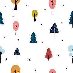 cute seamless hand drawn summer pattern with pine on white background