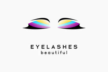 Eyelash extension logo design for makeup and cosmetic procedures, eyelash silhouette with colorful concept