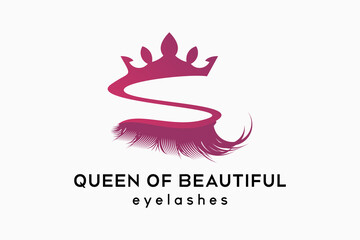 Obraz premium Eyelash extension logo design for makeup and cosmetic procedures, eyelash silhouette combined with letter s and crown icon