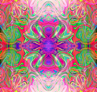 retro psychedelic symmetrical design, reminiscent of flower child and Peter Max 60s styles