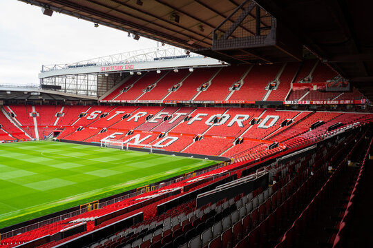 Manchester, England, March 27, 2019. Interior architecture of Old Trafford, the city's football stadium