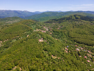Fototapeta na wymiar Aerial view of rural land near town of Godech, Bulgaria