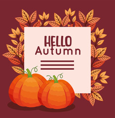 hello autumn lettering postcard