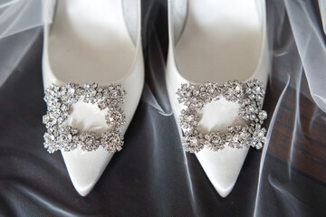 Wedding shoes with jewels on the veil