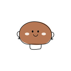 Funny cute happy smiling mushroom champignon. Vector flat cartoon character illustration icon. Concept Mushroom champignon. Isolated on white background.