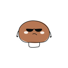 Funny cute mushroom champignon with sunglasses. Vector flat cartoon character illustration icon. Concept Mushroom champignon. Isolated on white background.