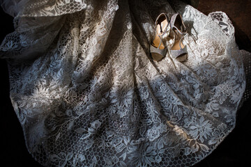 Grey shoes on a wedding dress