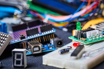 electronic board and tools repairs on black background