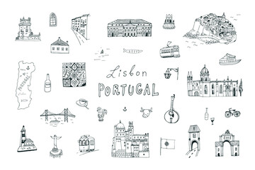 Travel lisbon portugal architecture line vector illustrations set - 508715625