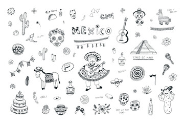 mexico travel vector line illustrations set