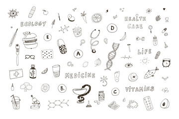 medicine objects vector illustrations line set