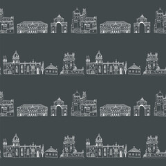 Fototapeta premium Travel lisbon portugal architecture vector seamless pattern