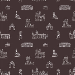 Travel lisbon portugal architecture vector seamless pattern