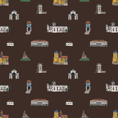 Travel lisbon portugal architecture vector seamless pattern