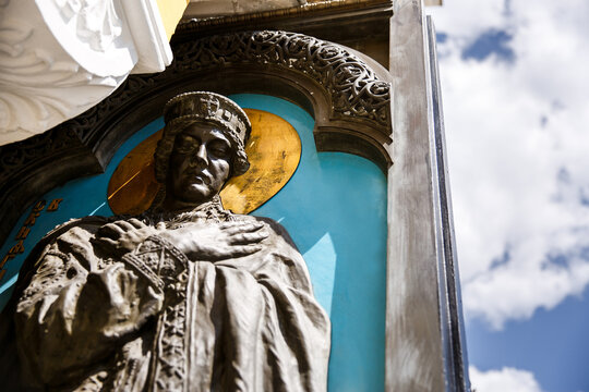 Part of the sculpture of Princess Olga at the door of the Cathedral of Vladimir
