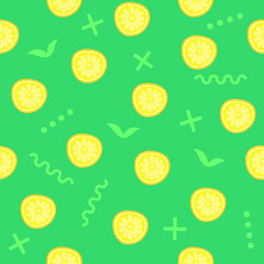 Fresh lemons background, hand drawn icons. Colorful wallpaper vector. Seamless pattern with fresh fruits collection. Decorative illustration, good for printing. Summer symbol