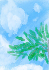 Naklejka na ściany i meble a natural color of a sky, a cloud, a leaves