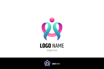 abstract logo of people. a symbol of caring, business and leadership.3d concept with colorful gradient color