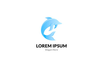 Fototapeta premium dolphin logo. simple, literal, cheerful, young, organic 3d design style. good as dolphin conservation, dolphin show, and mascot, tourism destination.