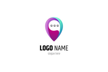 chat logo and location pin. simple, literal, modern, 3d design style. suitable for location sharing, place mark, gps.