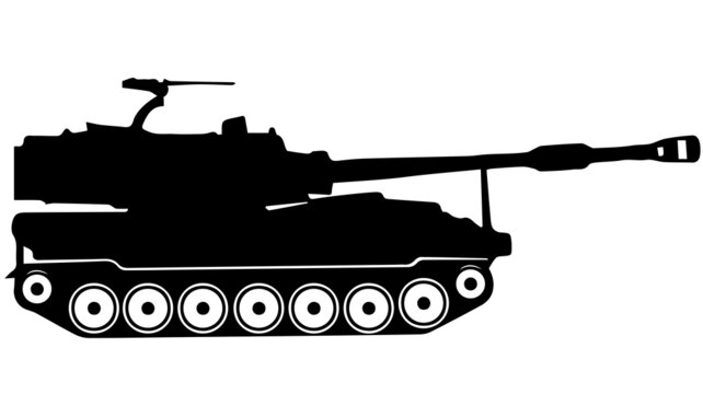 Web black silhouette of a military tank logo for design on a white background