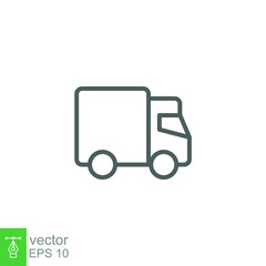 Truck icon. Simple outline style. Thin line symbol. Shipping car, delivery concept. Vector illustration isolated on white background. EPS 10.