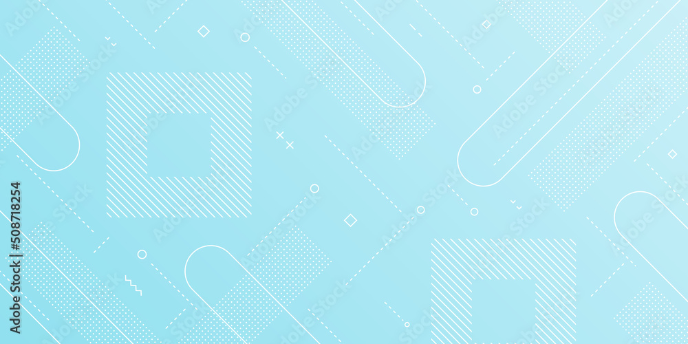 Wall mural modern abstract background with retro memphis elements and light blue gradient color