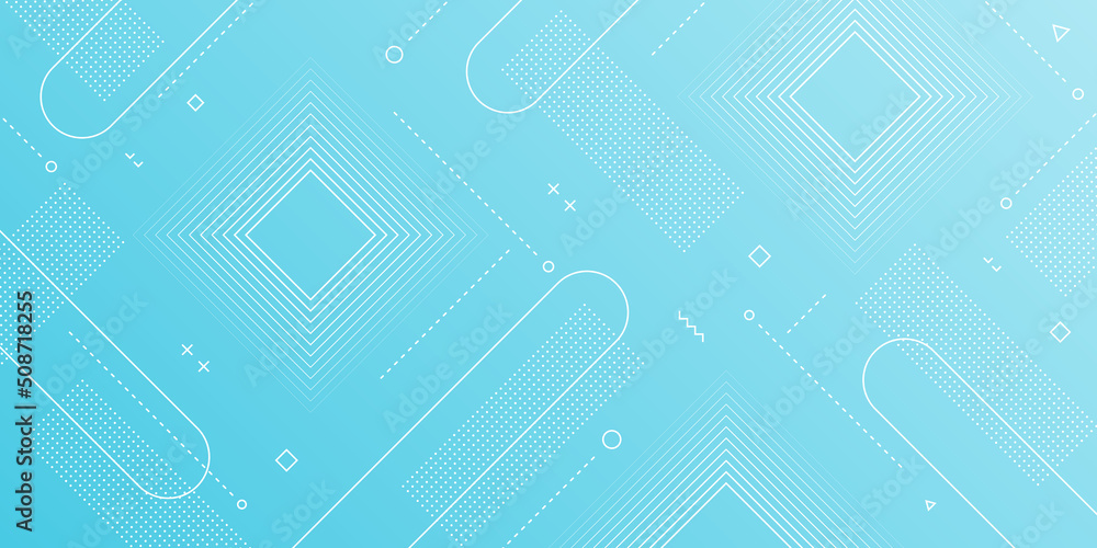 Wall mural modern abstract background with retro memphis elements and light blue gradient color