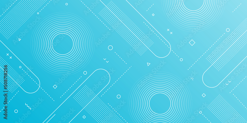 Wall mural modern abstract background with retro memphis elements and light blue gradient color