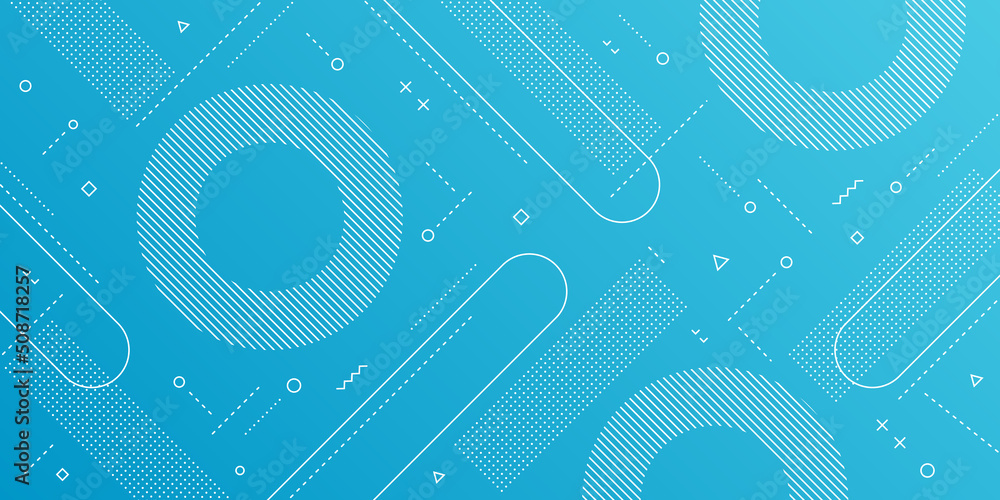 Wall mural modern abstract background with retro memphis elements and light blue gradient color
