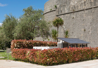 The town of Budvar old town wall with solar panels