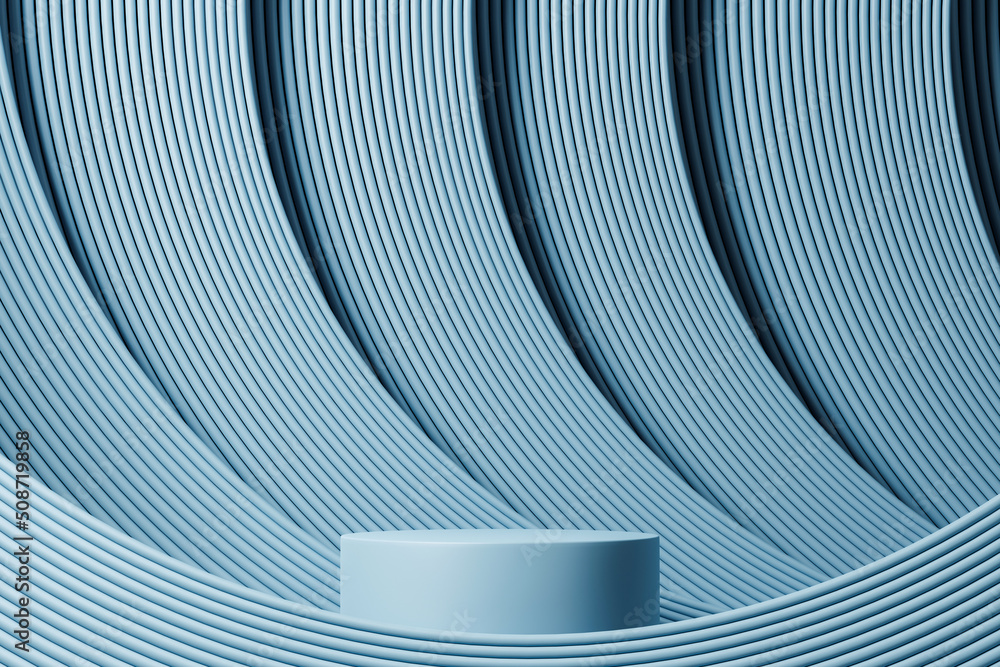 Poster 3d rendering empty cylinder podium on light blue abstract background. abstract scene for product dis