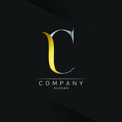 C Letter Logo Design. Gold silver Logo Letter Icon with Elegant Vector Design