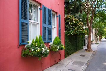 Historic architecture of the French Quarter district in Charleston, South Carolina