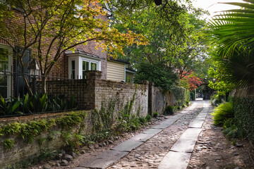 Historic architecture of the French Quarter district in Charleston, South Carolina