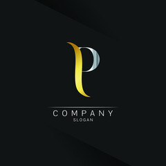 P Letter Logo Design. Gold silver Logo Letter Icon with Elegant Vector Design