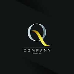 Q Letter Logo Design. Gold silver Logo Letter Icon with Elegant Vector Design