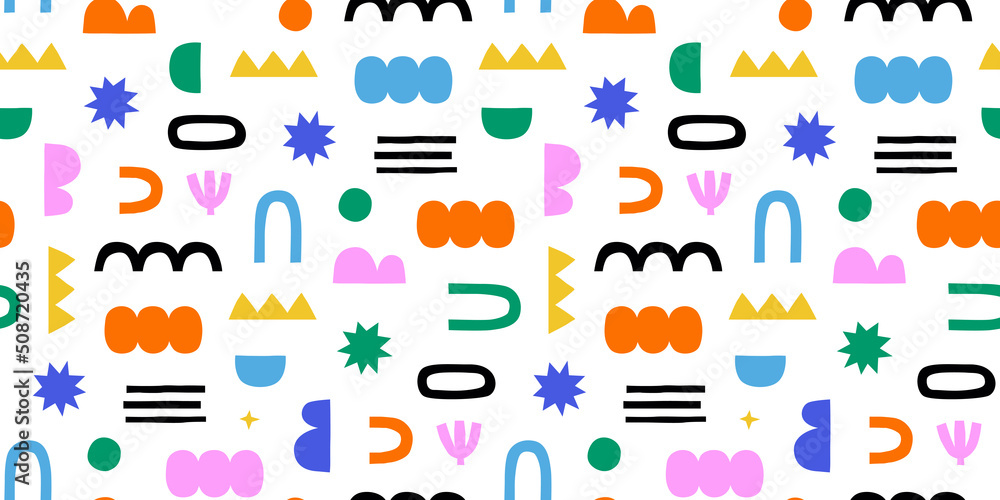 Aufkleber abstract organic shape seamless pattern with colorful geometric doodles. flat cartoon background, si