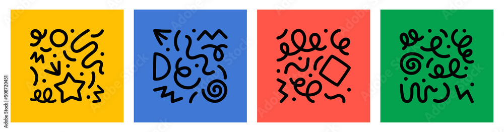Poster fun colorful line doodle shape set. creative minimalist style art symbol collection for children or 