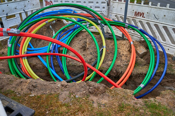 fiber laying for high speed internet construction site