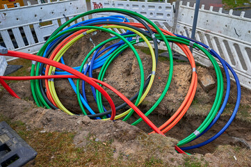 fiber laying for high speed internet construction site