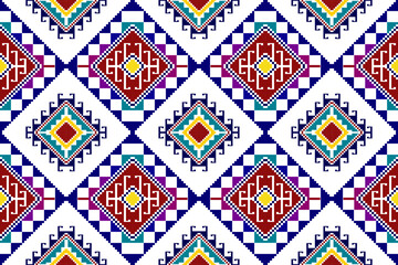 Ikat abstract geometric ethnic textile seamless pattern design. Aztec fabric carpet mandala ornaments textile decorations wallpaper. Tribal boho native textile turkey traditional embroidery vector 