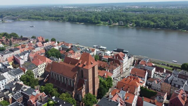 Torun city in central Poland on Vistula river from above