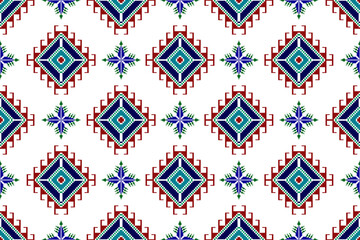 Ikat abstract geometric ethnic textile seamless pattern design. Aztec fabric carpet mandala ornaments textile decorations wallpaper. Tribal boho native textile turkey traditional embroidery vector 