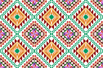 Ikat abstract geometric ethnic textile seamless pattern design. Aztec fabric carpet mandala ornaments textile decorations wallpaper. Tribal boho native textile turkey traditional embroidery vector 