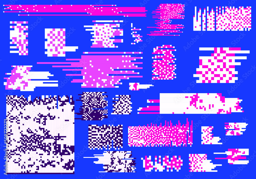Poster trendy data moshing pixelated background. abstract geometric composition.