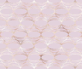 Elegant geometric seamless pattern with gold circle tiles.