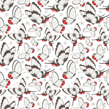 illustration Beautiful butterfly and flower botanical leaf seamless pattern for love wedding valentines day or arrangement invitation design greeting card