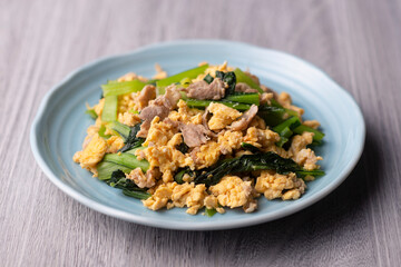 豚肉と小松菜の中華風卵炒め　